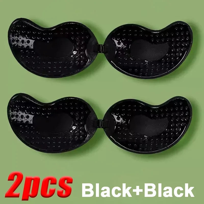 "Invisible Strapless Push-Up Bra & Silicone Nipple Covers – Seamless, Supportive, and Sexy"