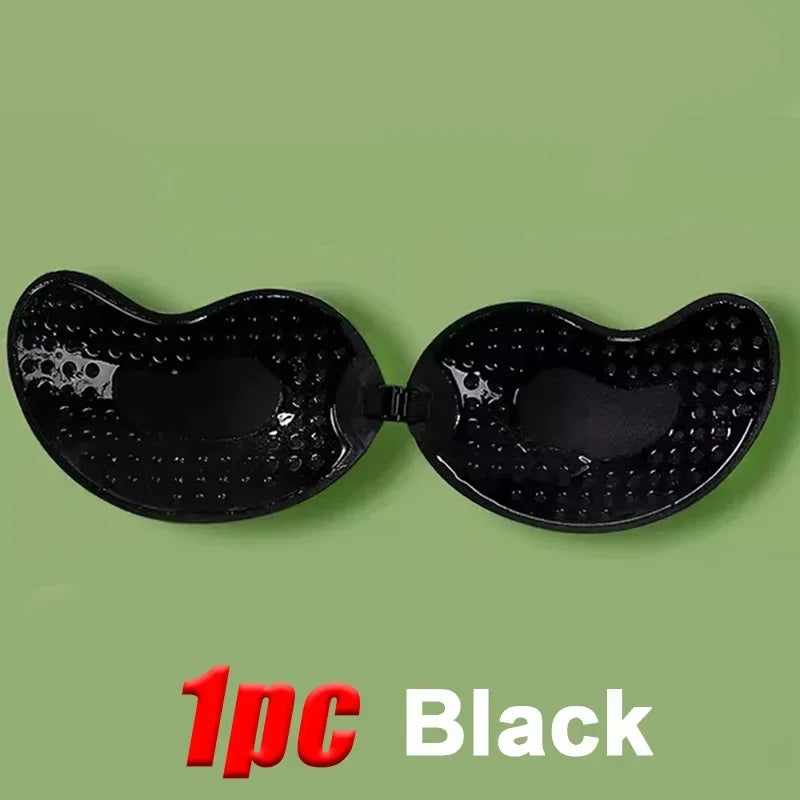 "Invisible Strapless Push-Up Bra & Silicone Nipple Covers – Seamless, Supportive, and Sexy"