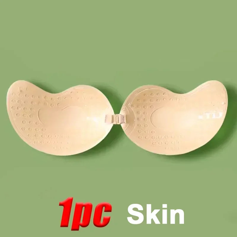 "Invisible Strapless Push-Up Bra & Silicone Nipple Covers – Seamless, Supportive, and Sexy"