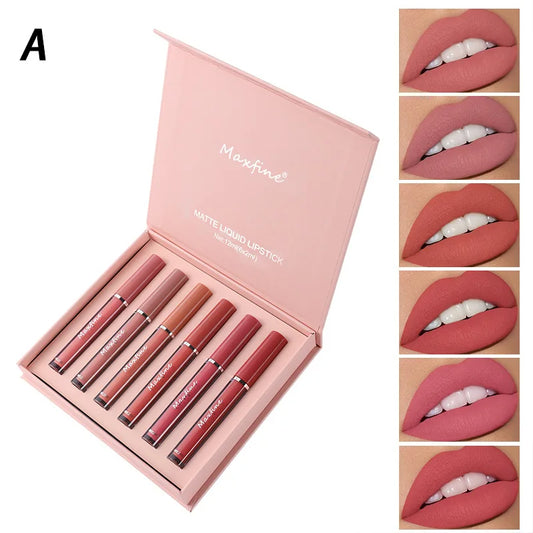 "Matte Lip Gloss Set – 6 Long-Lasting, Waterproof, Moisturizing Lipsticks | Holiday Gift Box"