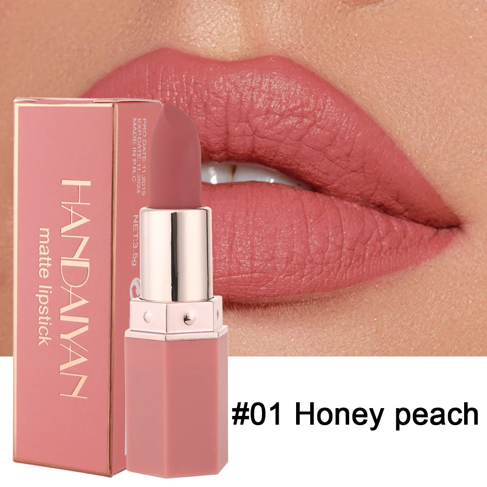 "HANDAIYAN 6-Color Matte Lipstick Set – Moisturizing, Long-Lasting, Non-Stick, Sexy Nude Shades"