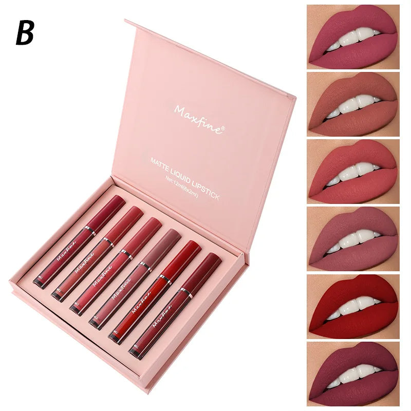 "Matte Lip Gloss Set – 6 Long-Lasting, Waterproof, Moisturizing Lipsticks | Holiday Gift Box"