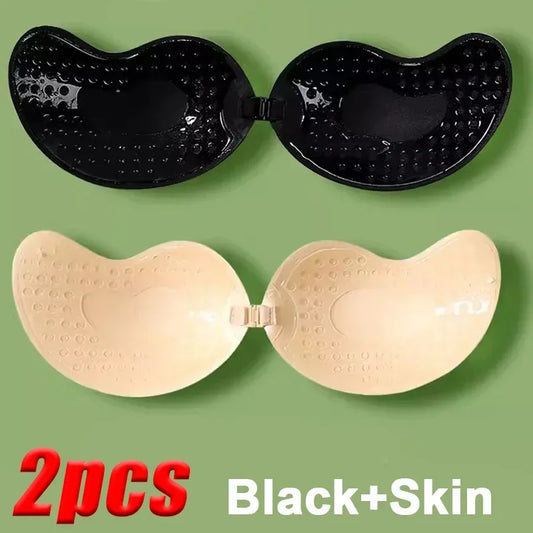 "Invisible Strapless Push-Up Bra & Silicone Nipple Covers – Seamless, Supportive, and Sexy"